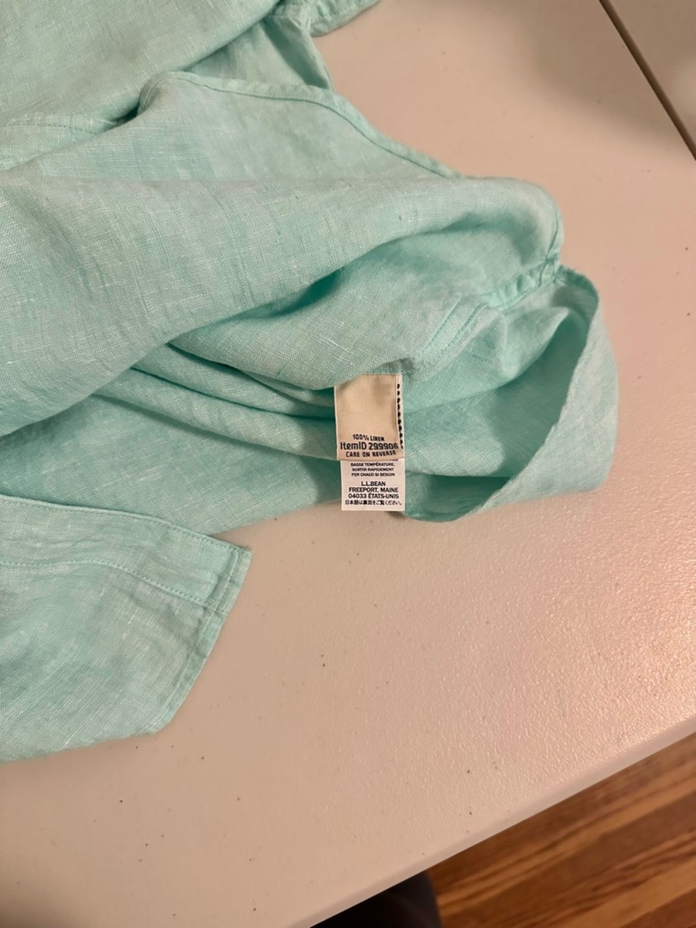 L.L.Bean 100% Linen Button Down Shirt Medium Mint Green Long Sleeve Lightweight - Picture 6 of 8